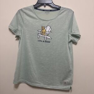 Life Is Good Sleep Shirt Women's S Green Dog Adirondack Chair Short Sleeve EUC